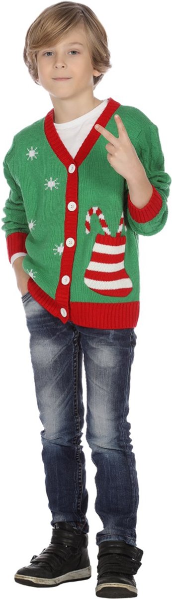 Kerst & Oud & Nieuw Kostuum | Vest Kerst Cadeau Sok Jongen | Maat 128 | Kerst | Verkleedkleding